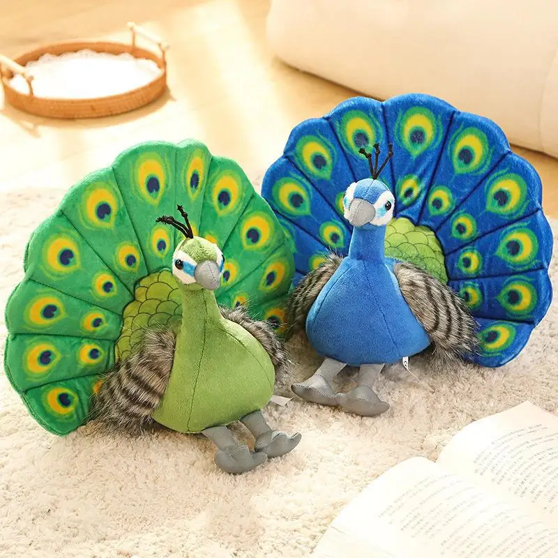 

Cute Simulation Green Peacock Plush Toy Blue Peacock Doll Decorative Ornament Gift Bird Doll Zoo Souvenir Ornament Photo Props