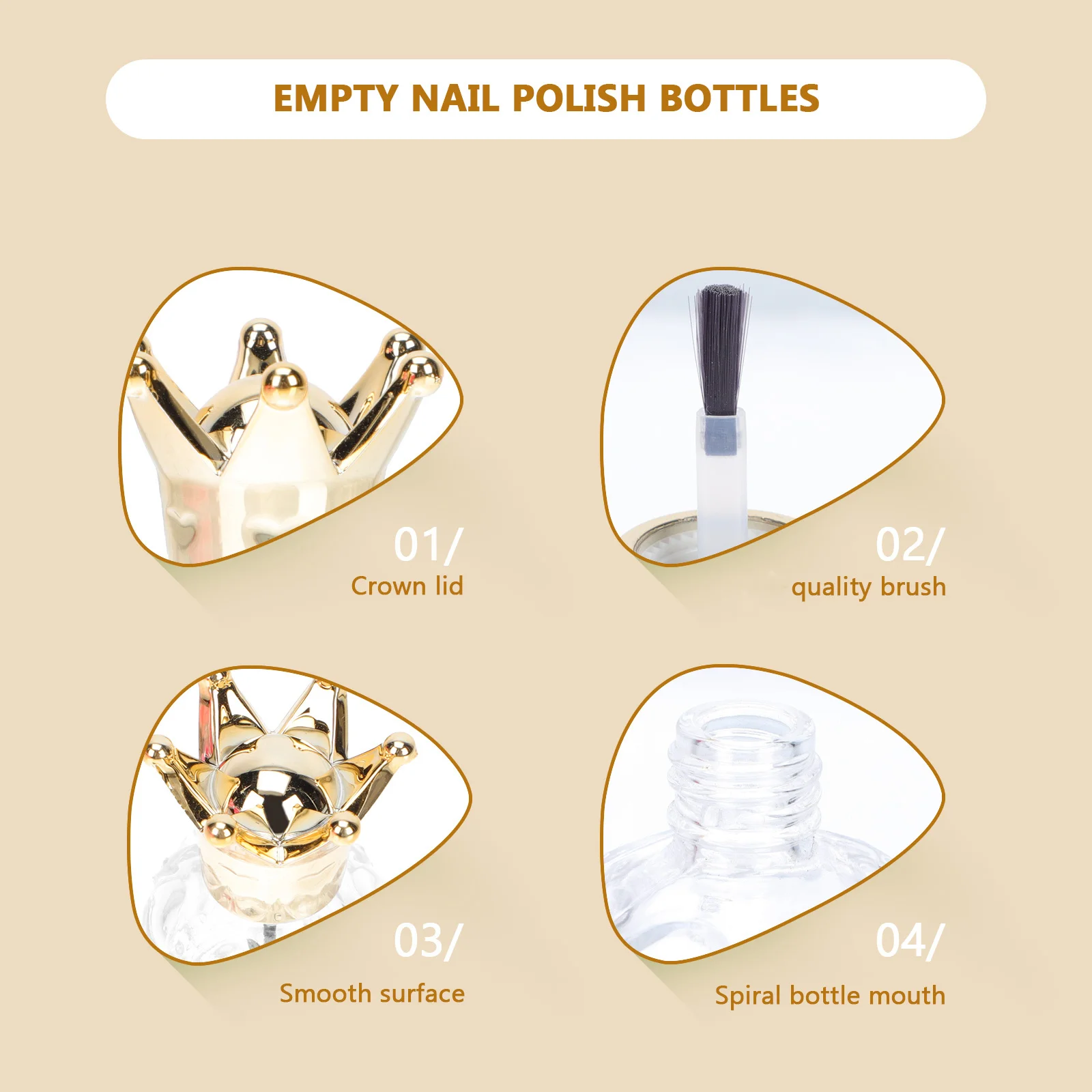 

6Pcs Nail Polish Glass Bottles Empty Refillable Leak-Proof Dispensers Compact Portable Containers for Nail Art Salon Home Use