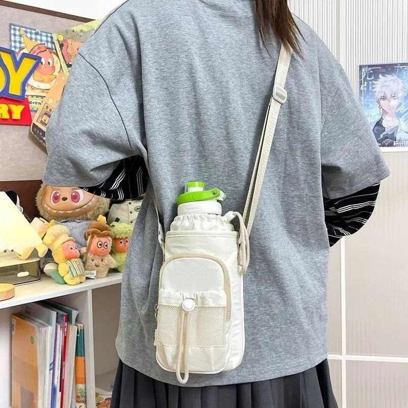 Water Bottle Crossbody Bag Large Capacity Drawstring Pouch With Mesh Pocket For Women Kids Travel Ample Storage Space