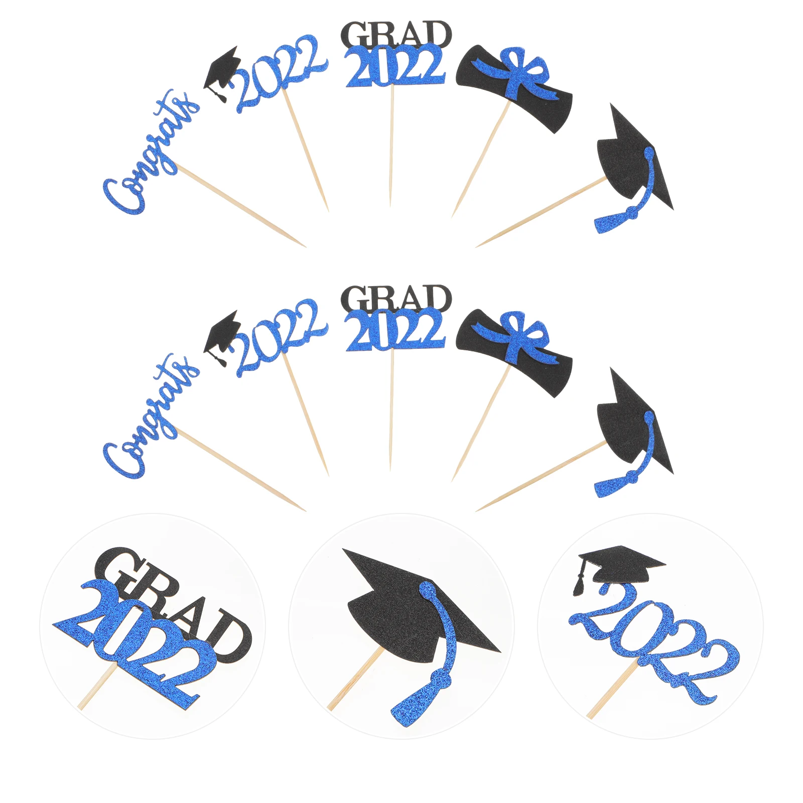 

30 pcs Graduation Cap Cake Topper Blue Paper Hat Cupcake Toppers 2022 Decorations Party Photo Props Handcrafted Cakes