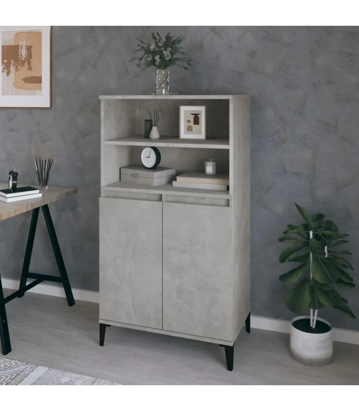 Sideboards high sideboard concrete gray plywood 60x36x110 cm