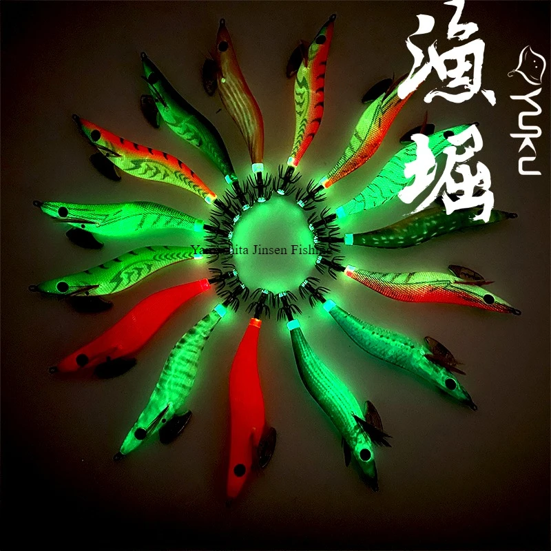 سلسلة يوكو الليلية المتوهجة 1.8 2.2 2.5 3.0 3.5 الروبيان الخشبي EGI JIG طعم الحبار طعم الحبار خطاف صيد السمك الحريري الناعم تايوان