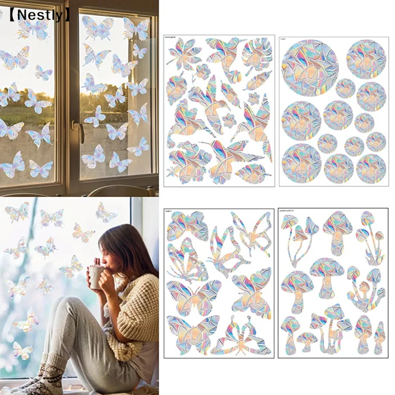 Anti-Collision Window Decals To Save Birds From Window Collisions Non Adhesive Prismatic Window Clings Rainbow Stickers〔Nest〕