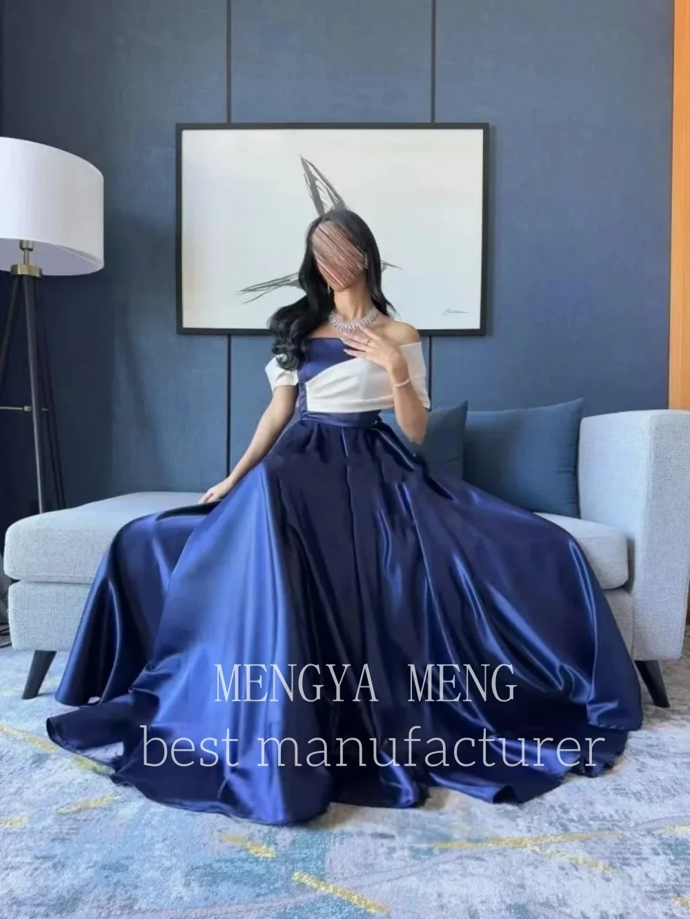 ZHUISHU Blau und Weiß Abendkleid Liebsten Angepasst Satin A-Line Satin Arabisch Prom Hochzeit Party Kleider Vestidos De Gala