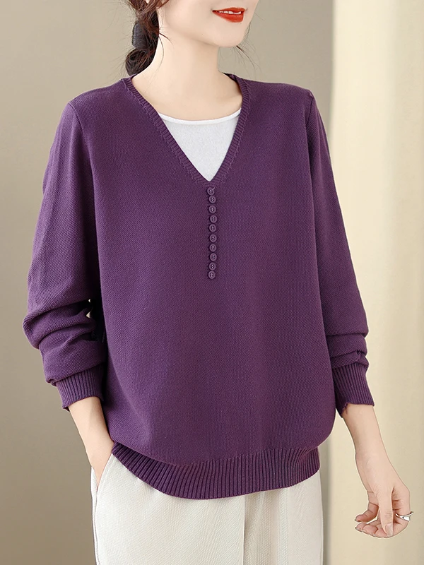 

Sli Mommy Knitted Cotton Tead Women's Base Layer T-irt 2025 New Early Autumn Splicing Color Blo Top