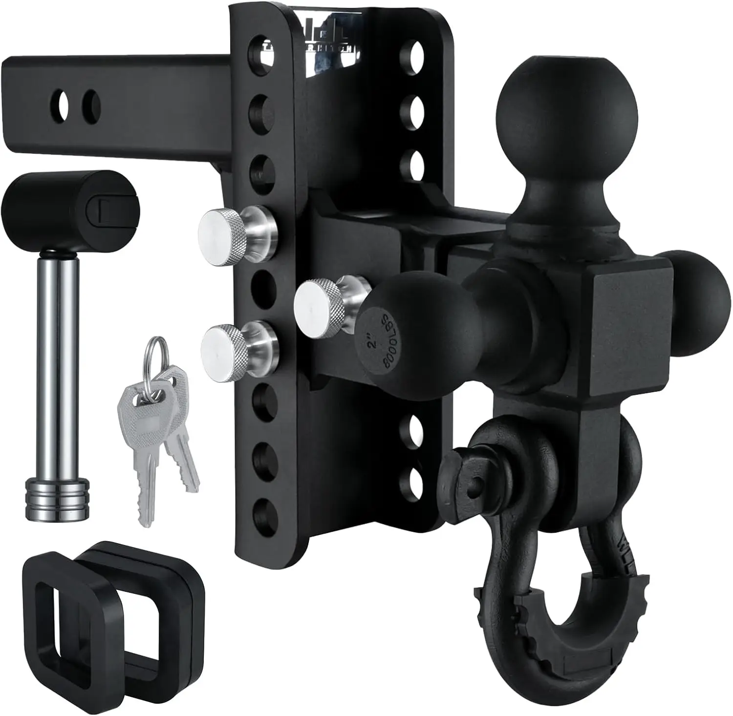 

Adjustable Trailer Hitch Tri-Ball Mount with Round Shackle, Fits 2-in Receiver, 6" Drop, 1-7/8" & 2" &2-5/16" Ball