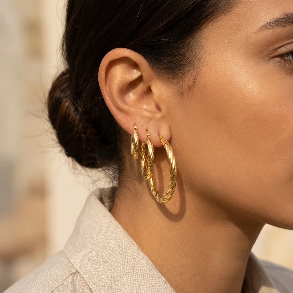 20/25/30mm Gold Plated Stainless Steel Twisted Hoop Earrings set Vintage Small Circle Ear Buckle Hoops Huggie Earring Jewelry