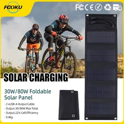 Solar Panel 5V 2USB Portable Foldable Waterproof For Cell Phone Powerbank 30/80W Battery Charger Outdoor Camping Tourism Fishing