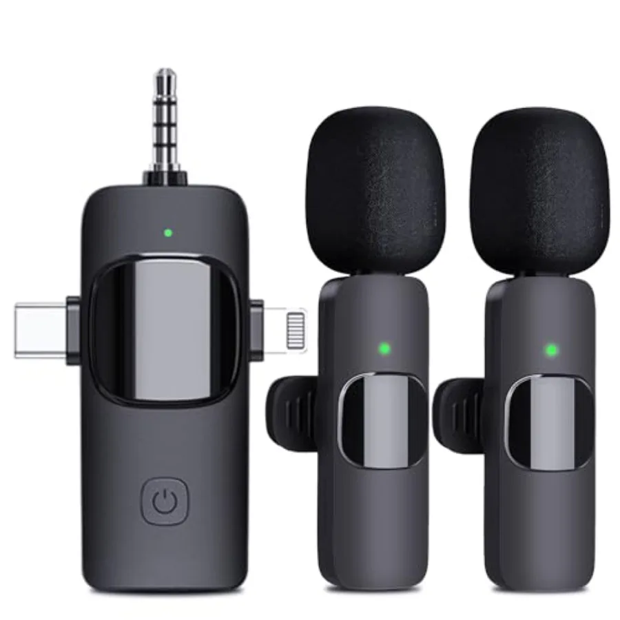 

Wireless Microphone for iPhone Android Camera iPad 3 in 1 Dual Professional Lavalier Mini Mic with USB C PlugPlay for Video Rrd