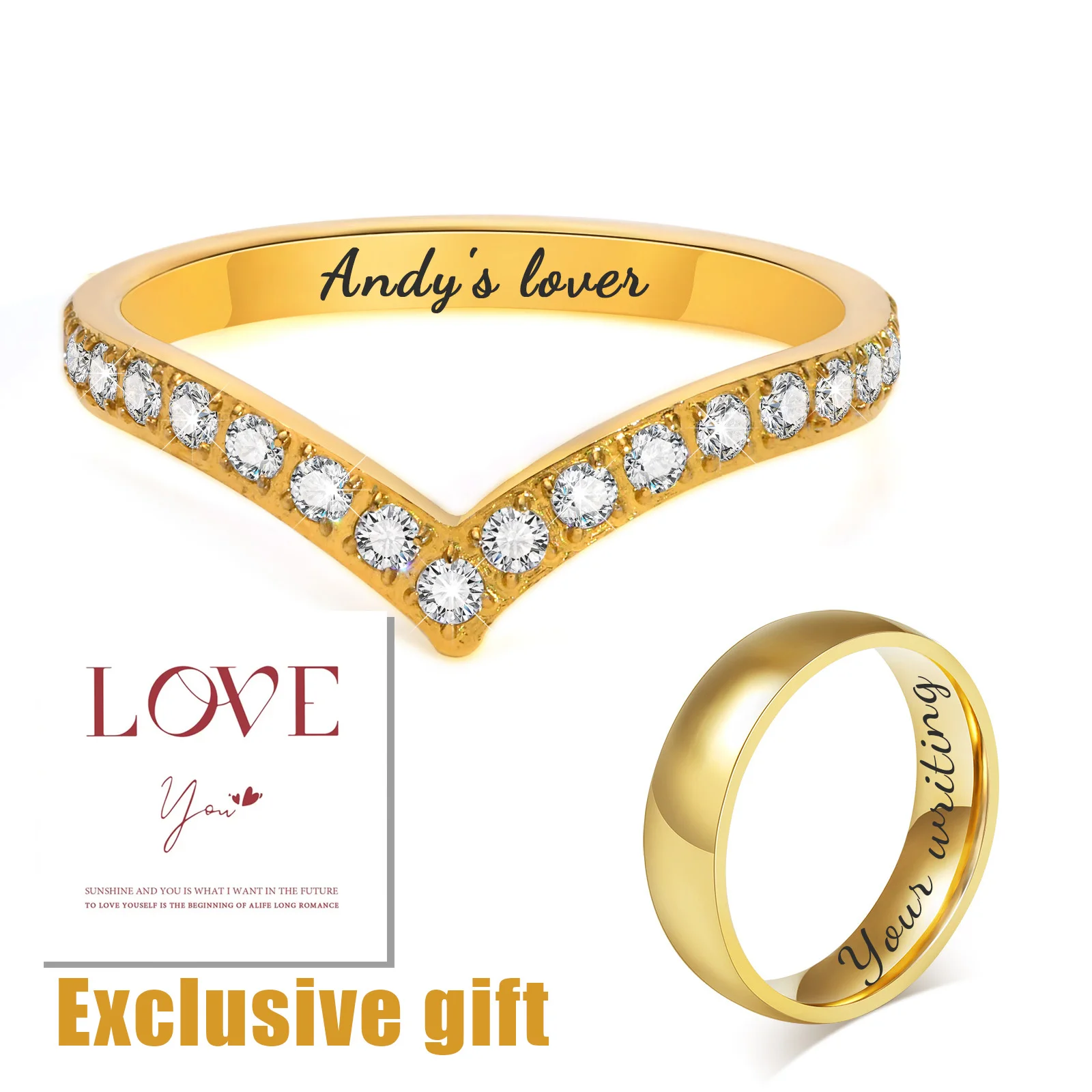 Anillo de personalidad para mujeres y hombres, 6mm, fecha grabada, votos de amor, joyería de circón, chapado en oro, ficha perfecta, tradiciones de compromiso