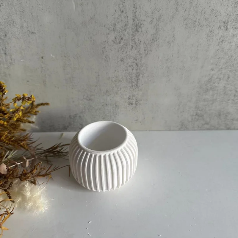 Striped round Candle Cup Silicone Mold Succulent Flower Pot Storage Tank Plaster Cement Mold