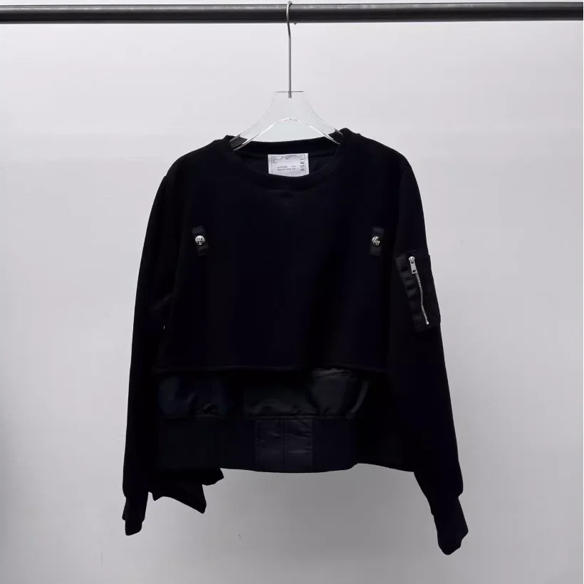 سترة خريف 2025 مرقعة فضفاضة غير رسمية بأكمام طويلة ورقبة مستديرة بلوفر نسائي