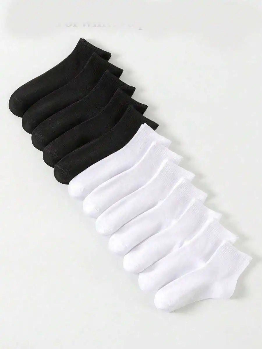 

20pcs Black And White Thick Cotton Socks For Women Men Casual Sports Running Yoga Comfortable Moisture Wicking