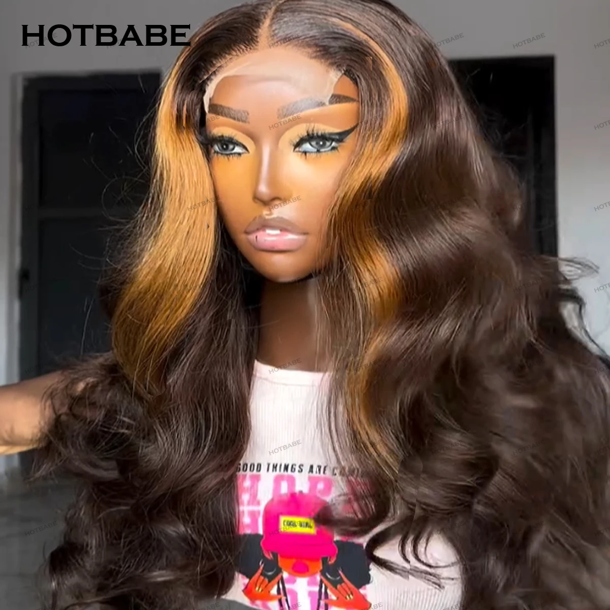 Glueless Wigs 1B/27 Color Body Wave Highlight Human Hair Brazilian Remy Wear And Go 360/13×6 HD Transparent Lace Wigs human hair