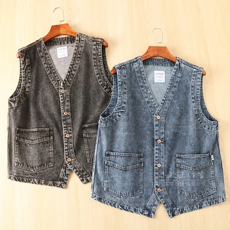 

Весенний модный мужской винтажный джинсовый жилет на одной пуговице с V-образным вырезом и витражами в виде снежинок, подходит для Urban Sle Travel Ready