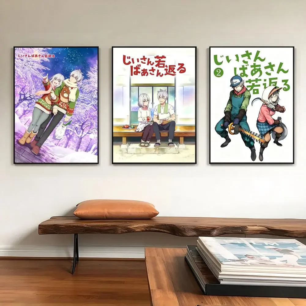 anime Jii‑san Baa‑san Wakagaeru Poster HD Poster Printing Cozy Warm Style Home Decor for Bedroom Corridor Cafe Gift