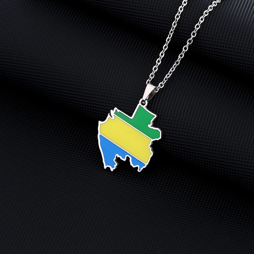 Fashion Gabon Map Flag Pendant Necklaces Gabonaise Maps Gabonese Jewelry Stainless Steel Men Women Gift