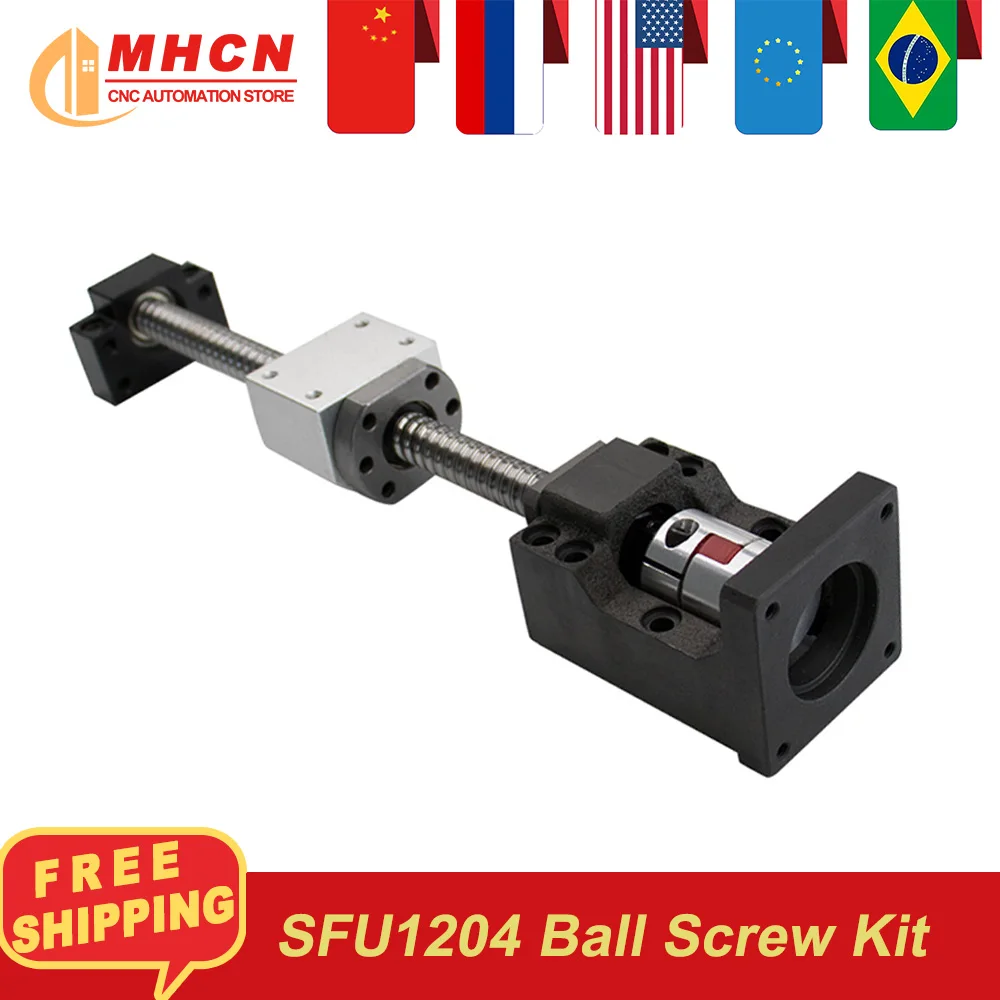 MHCN Ballscrew SFU1204 Kit 200-1000mm C7 Dia 12mm Pitch 4mm for CNC parts Screw with Single Nut +BF10+HM10-57+DSG12H+Coupler