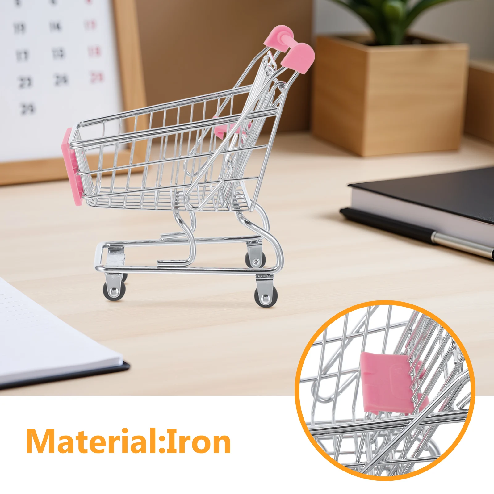 عربة تسوق صغيرة بقالة معدنية للعب التظاهري، سلة عربة يدوية صغيرة، منظم لعب الأدوار في السوبر ماركت لمكياج غرفة الأطفال #3