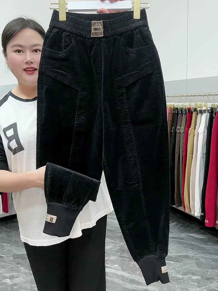 جديد لخريف وشتاء 2025 سروال هارلان نسائي فضفاض مقاس كبير بلون سادة غير رسمي عالي الخصر سروال قصير متعدد الاستخدامات #2