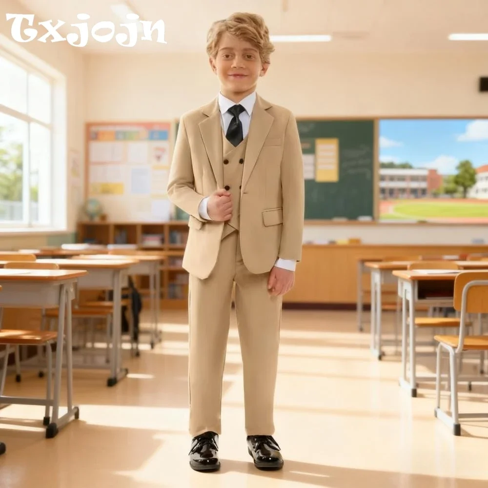

Нарядный костюм для мальчиков цвета шампань, 4 предмета, для дня рождения, классический, с отложным воротником, комплект для выступлений, 3-14 лет