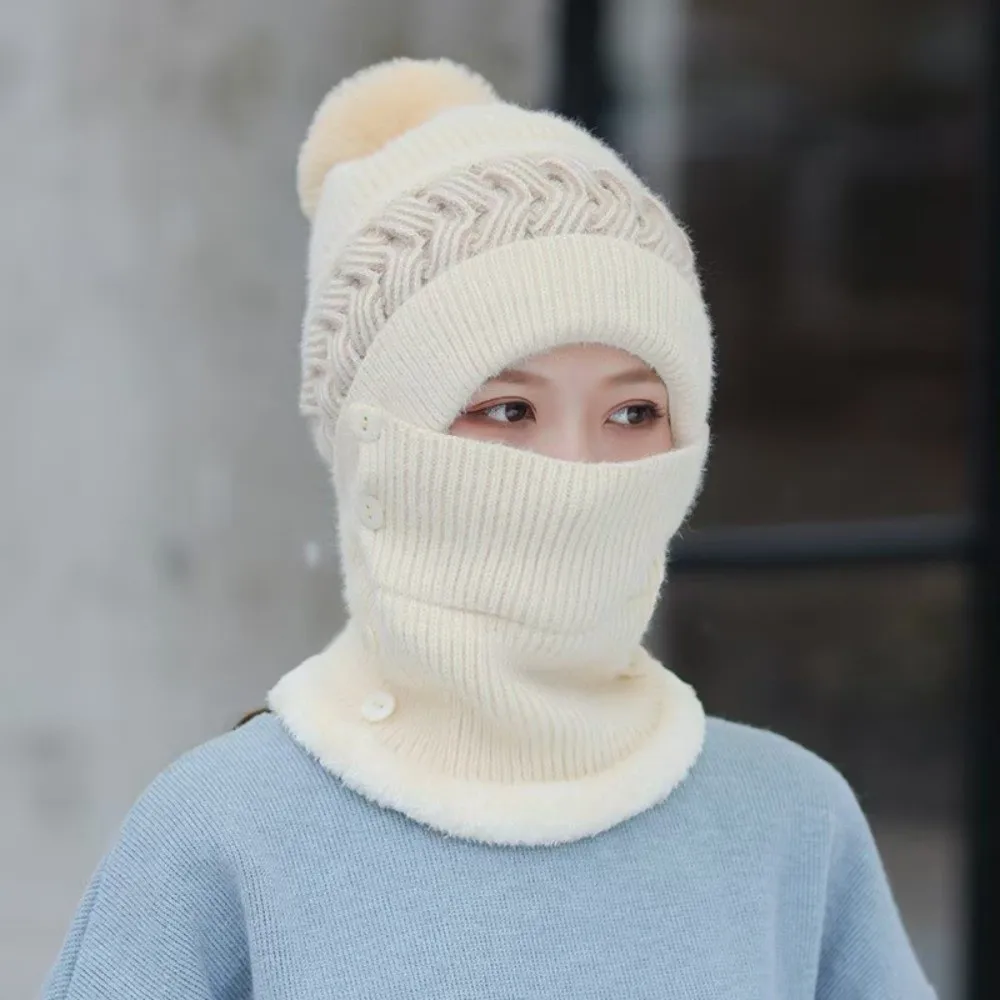 Fashion Warm Winter Hat Scarf Set Fur Lined Coldproof Balaclava Cap Soft Windproof Beanies Hat Women