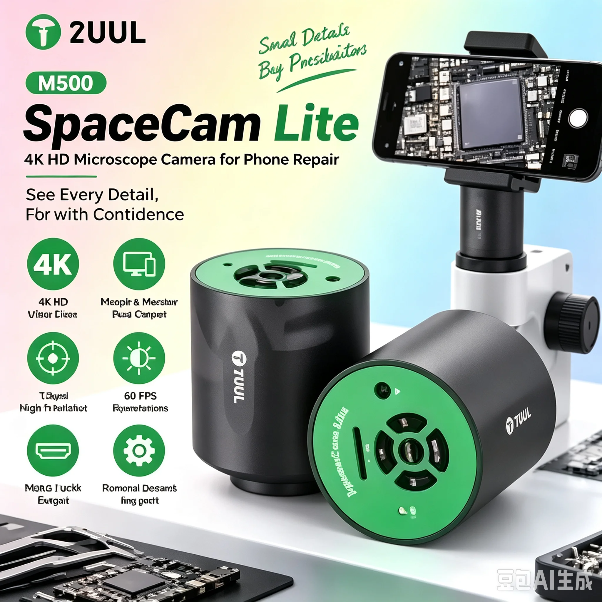 2UUL 4K HD Microscope Camera (8MP CMOS, supports HDMI/USB video output), suitable for mobile phone motherboard and PCB repair.