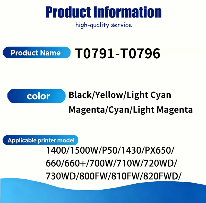 1-3sets T0791 T0792 T0793 T0794 T0795 T0796 Ink Cartridge Compatible For Epson Stylus Photo 1400 1500W P50 1430 PX650 700W 810FW