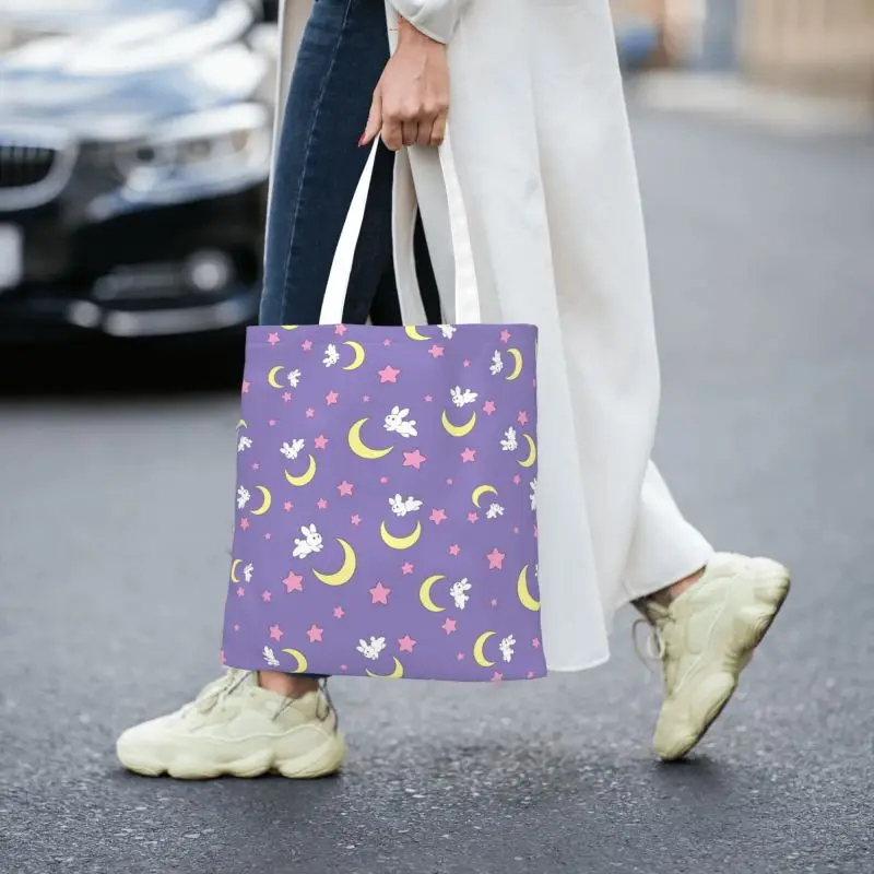 Personalizzato stampato Usagi Tsukino Moon Shopping Tote Bags riutilizzabile tela spalla Shopper Anime giapponese Sailor Manga Handbag