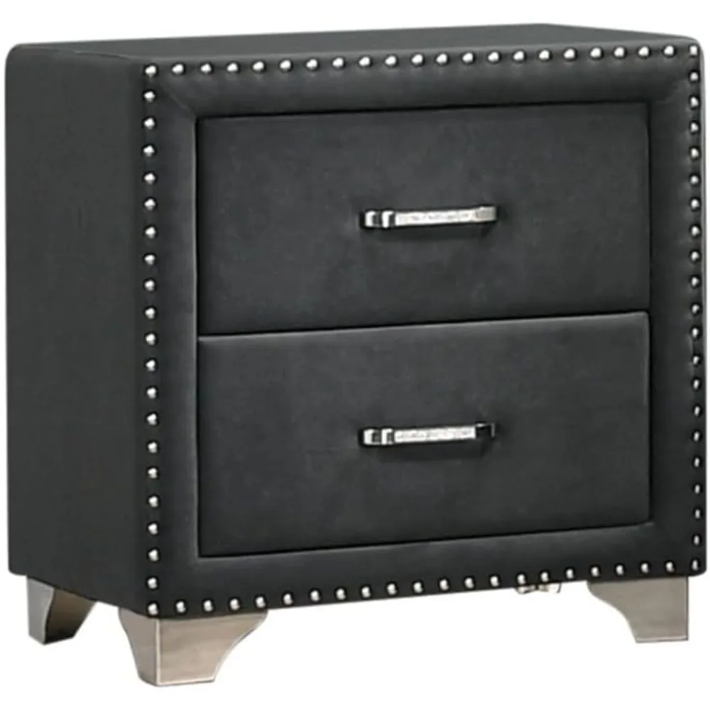 

2-Drawer Contemporary Velvet Upholstered Nightstand in Gray Upholstery