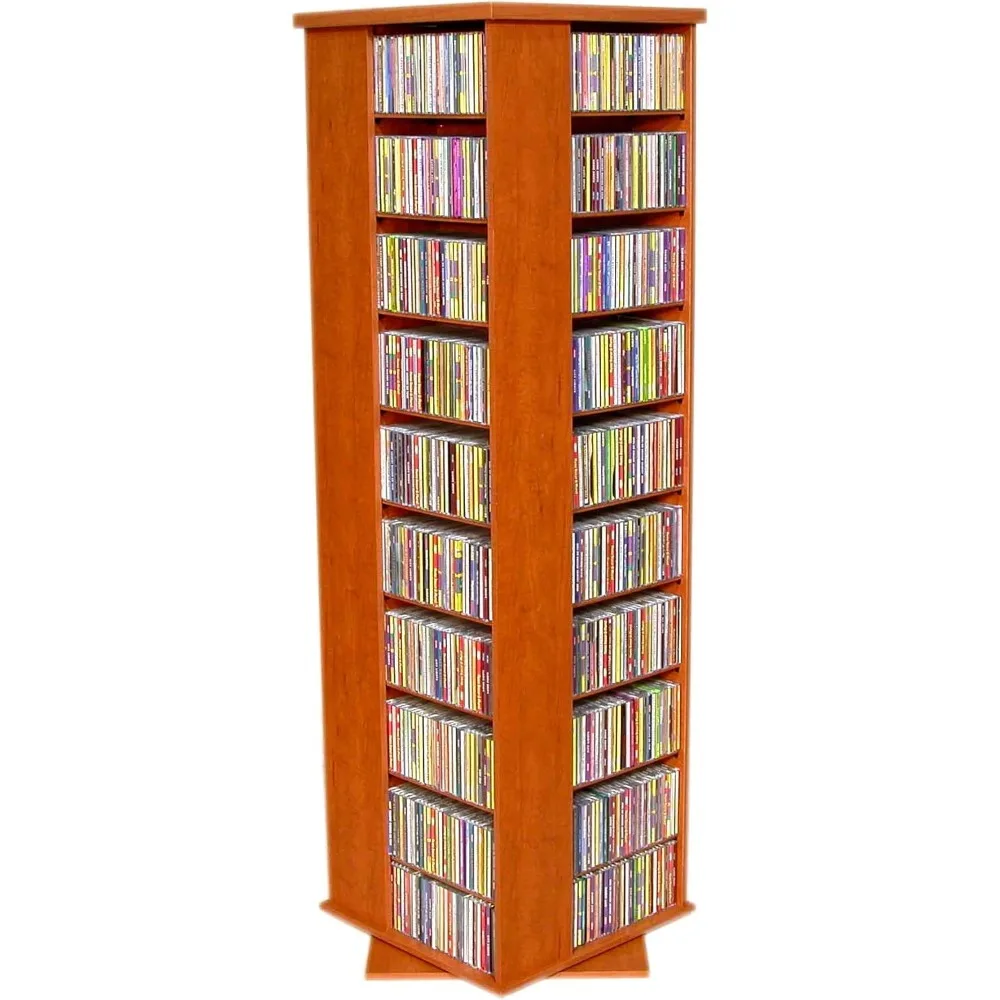 

360 ° Вращающаяся подставка для хранения медиа, 4-сторонняя, для компакт-дисков, DVD-дисков, Blu-Ray дисков и игр, отделка цвета вишни