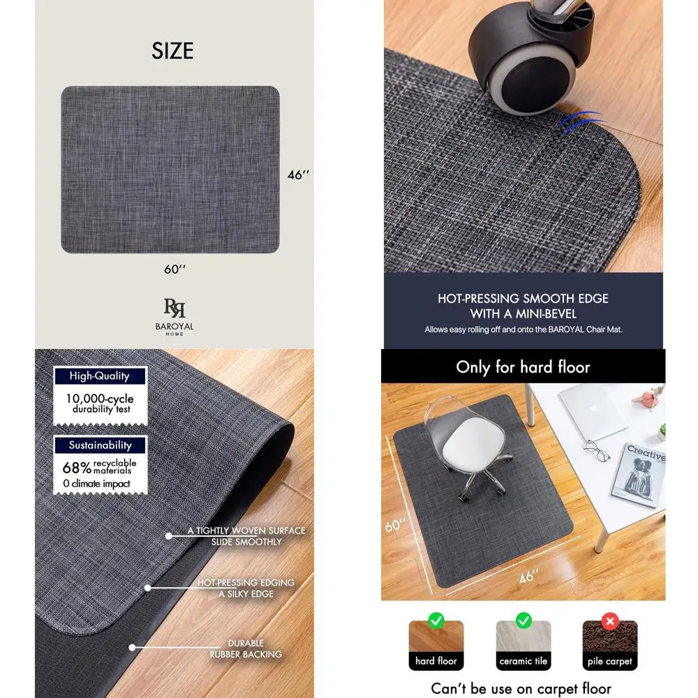

Hardwood Floor Desk Chair Mat - 46x60 Non-Slip Heavy Duty PVC Protector for Wood/Tile Floors (Cool Grey)
