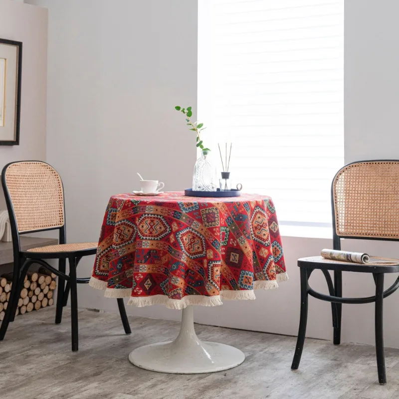 Circular Table Cloth American Table Cloth Jacquard Red Christmas Table Cloth Round Thick TableCloth