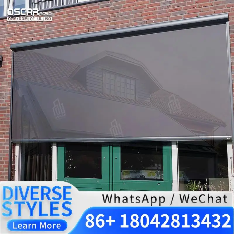 

Солнечные перезаряжаемые моторные уличные ветрозащитные рулонные жалюзи для коридоров, отелей, дома с интеллектуальным управлением и современным дизайном R