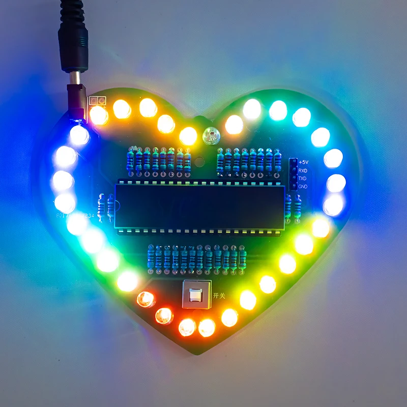 Microcontroller Heart-shaped Water Lamp Kit Colorful Dazzling LED Flashing Light DIY Electronic Components Welding and Soldering