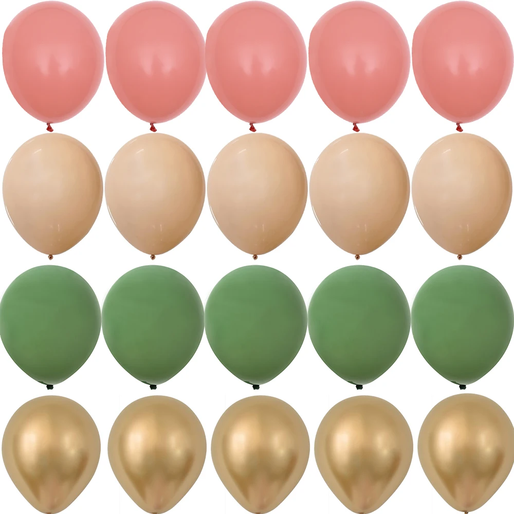 15/20PCS 12inch Balloon Set Retro Green Pink Gold Balloon for Birthday Wedding Anniversary Jungle Safari Party Decorations