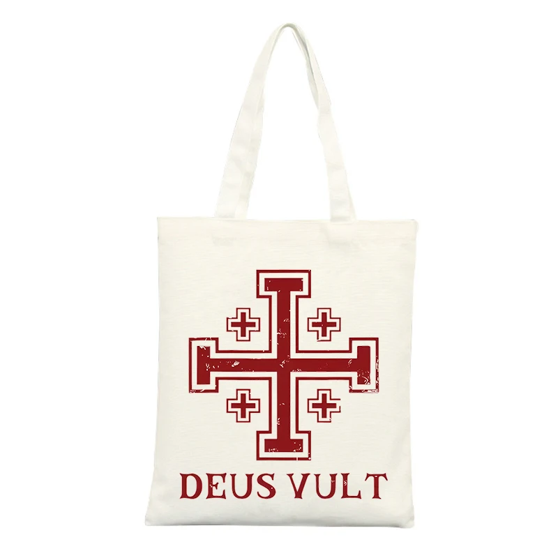 Cross Graphic Canvas Tote Bag with Vintage Text Print, Ideal for Casual Daily Use