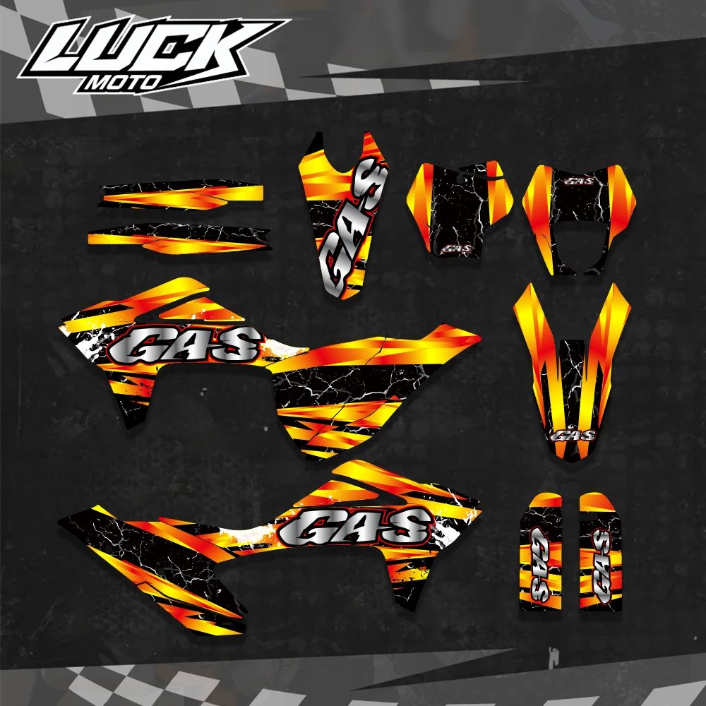 

For GASGAS GAS GAS MC EX EC 125 250 300 350 450 2021 2022 2023 Full Graphics Decals Stickers Motorcycle Background Custom Number
