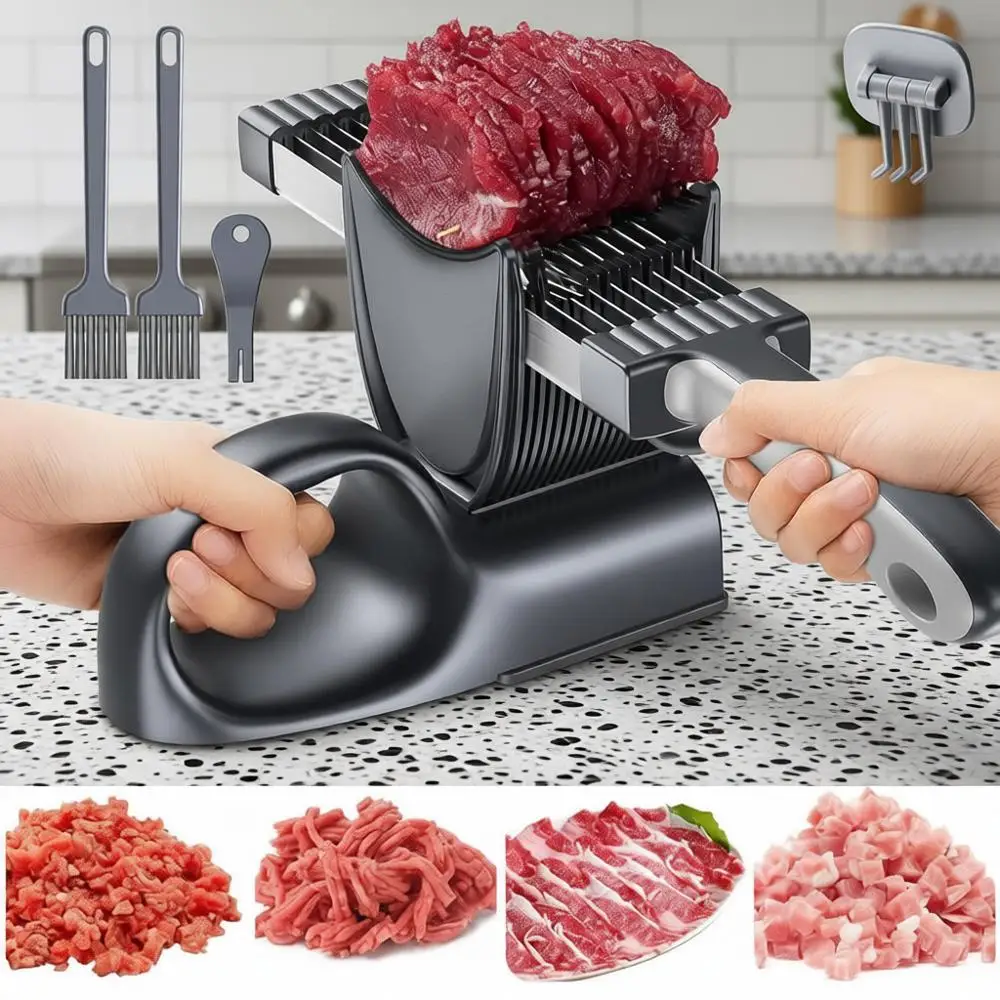 

Manual Meat Slicer, Adjustable Thickness 2-4mm, 17 Blades, Meal Prep, Gray