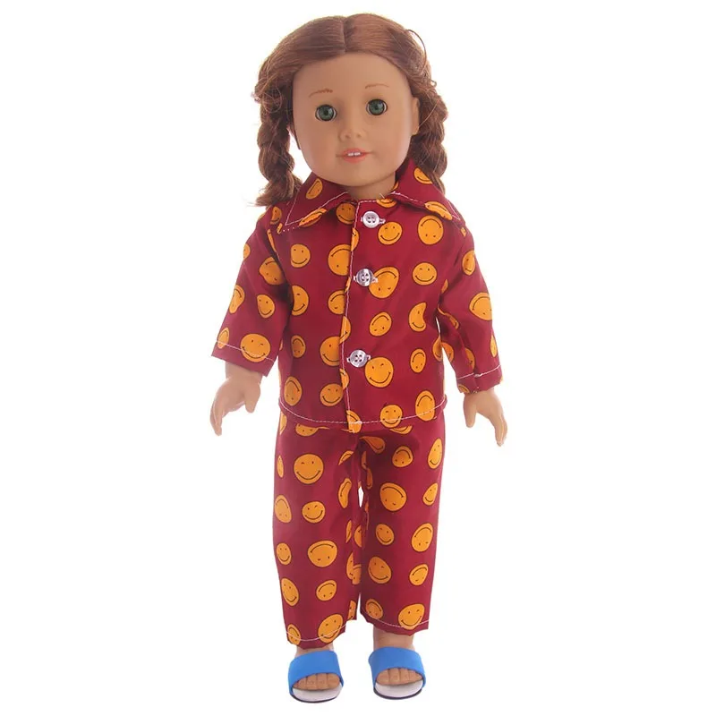 Ubranka do spania dla lalki American Girl 18 cali, zestaw piżamy, wzór w panterkę i owoce, strój dla lalki 43 cm, lalka reborn.