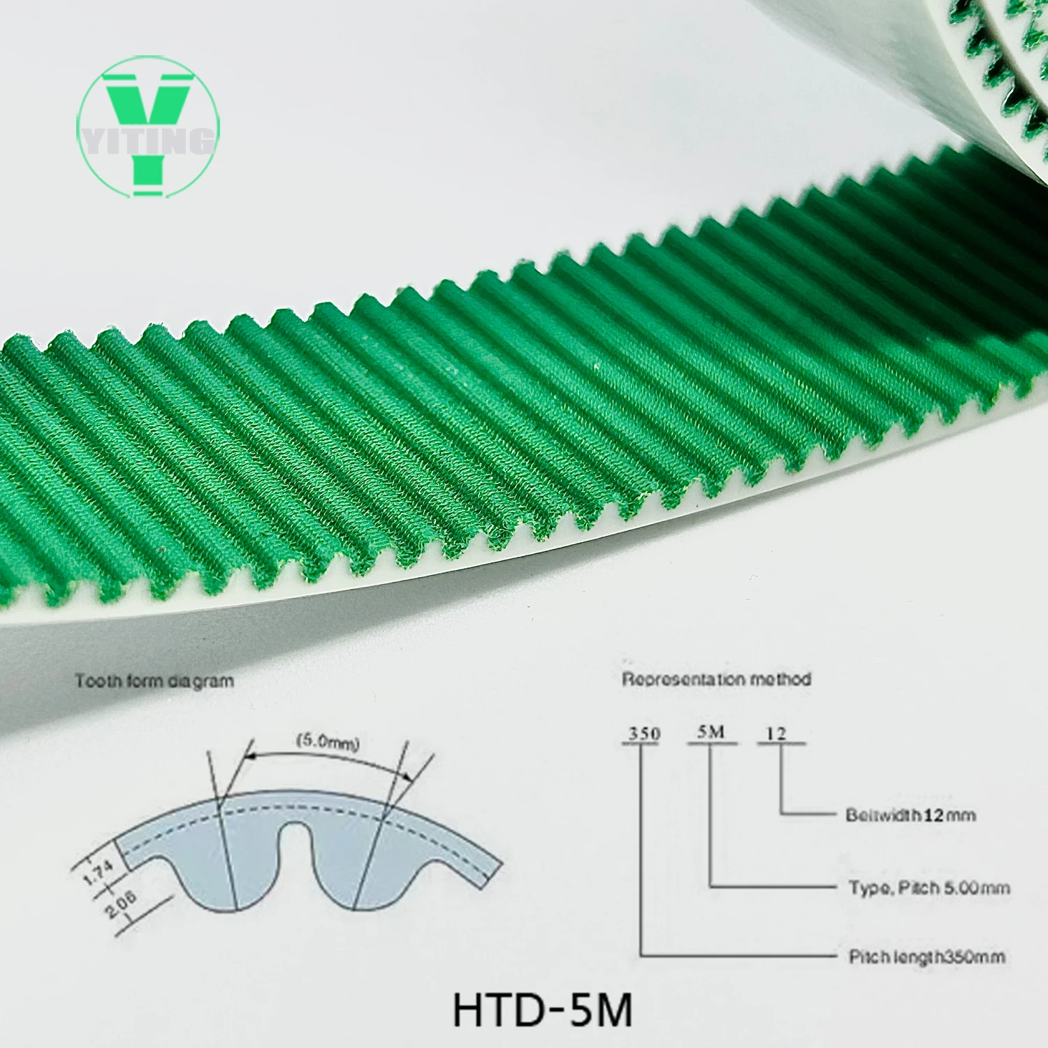 HTD5M Belt PU with Steel Core Synchronous Belt Anti-wear Reinforce Open Belt Width10/15/16/20/25/30/40mm Green Timing Belt