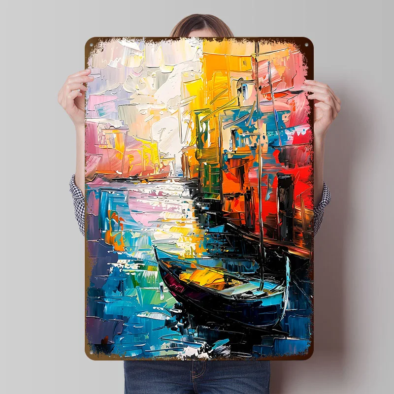 Impressionist Venetian Canal Scene Metal Poster Customized Wall Art Retro Vintage Tinplate Signs for Mancave Decoration Gaming