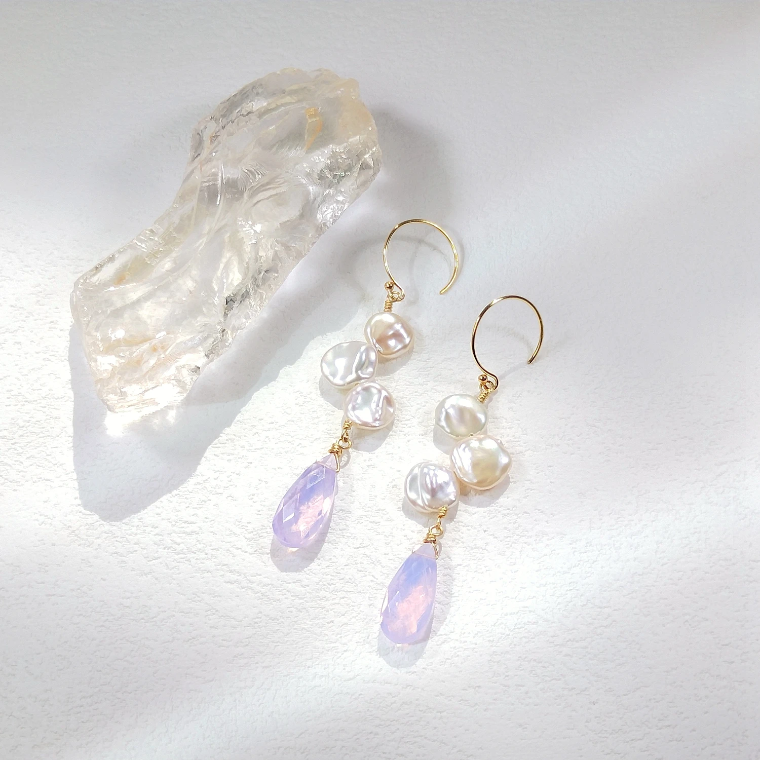 Lii Ji Keshi Pearl With Lavender Quartz Dangle Earrings American 14K Gold Filled Handmade Jewelry