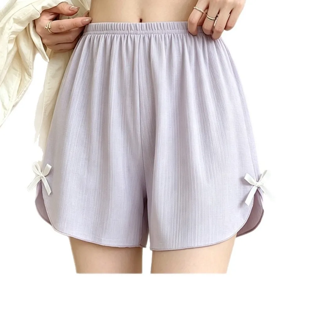 Summer Women Ice Silk Safety Shorts Loose Anti Glare Underwear Breathable Bowknot Seamless Soft Plus Size Casual Underpants