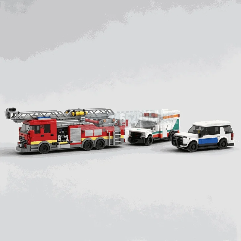 1211PCS Emergency Vehicles Bundle Building Blocks Fire Truck Ambulance Police Car Model DIY Assembly Set City Rescue Scene Gift