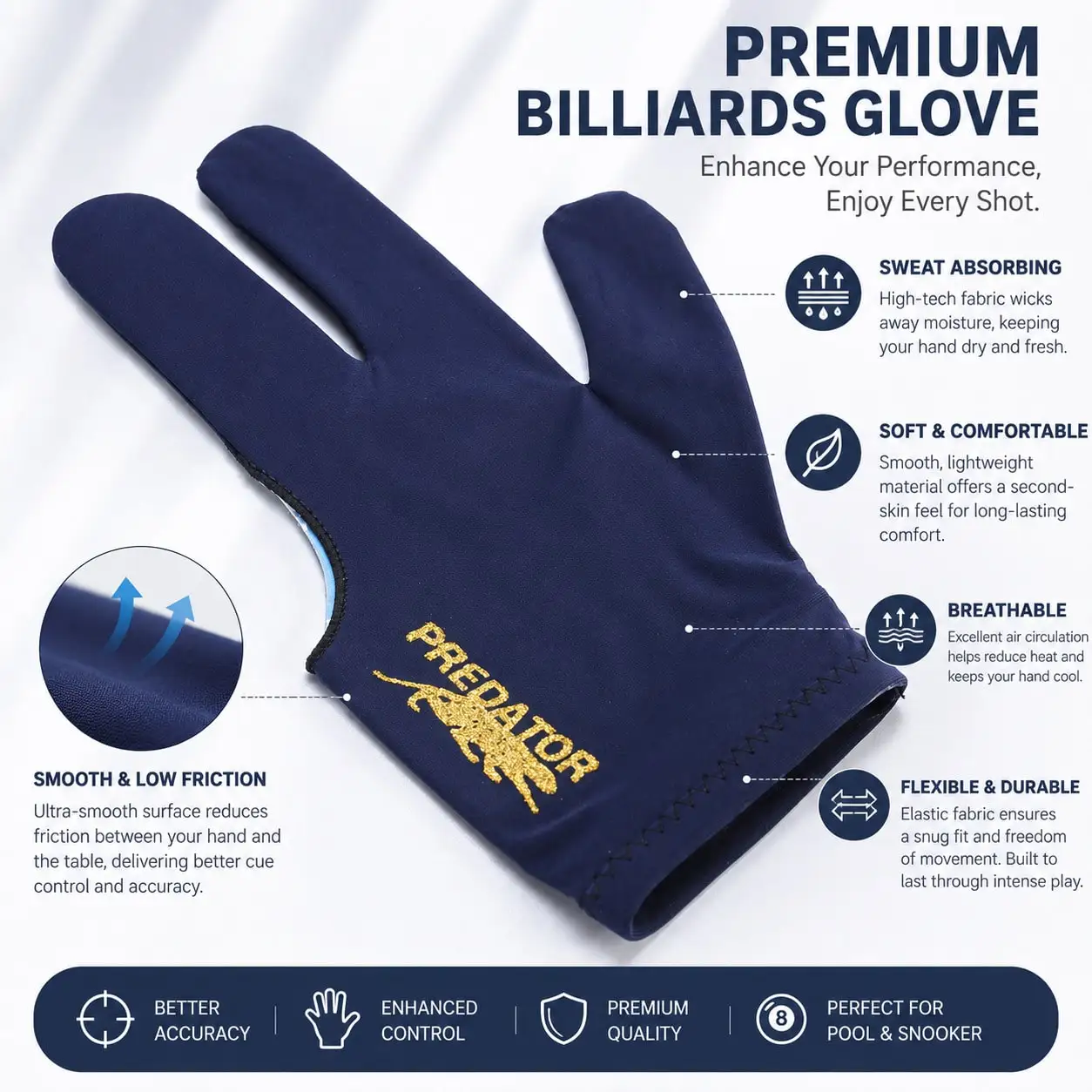 

Professional Three-Finger Billiard Glove|Sweat-Absorbent, Breathable, Low-Friction, Smooth Grip For Billiard Cues Pool Snooker Billiards Glove