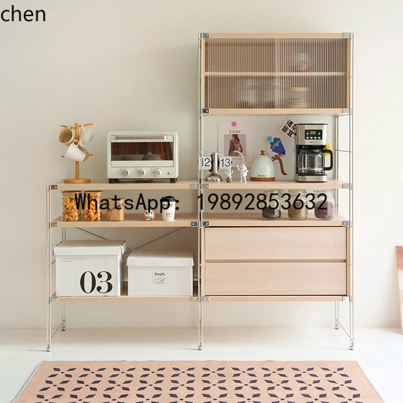 Cream Wind Meal Side Storage Wine Simple Shelf Moving Door Side Cabinet Kitchen