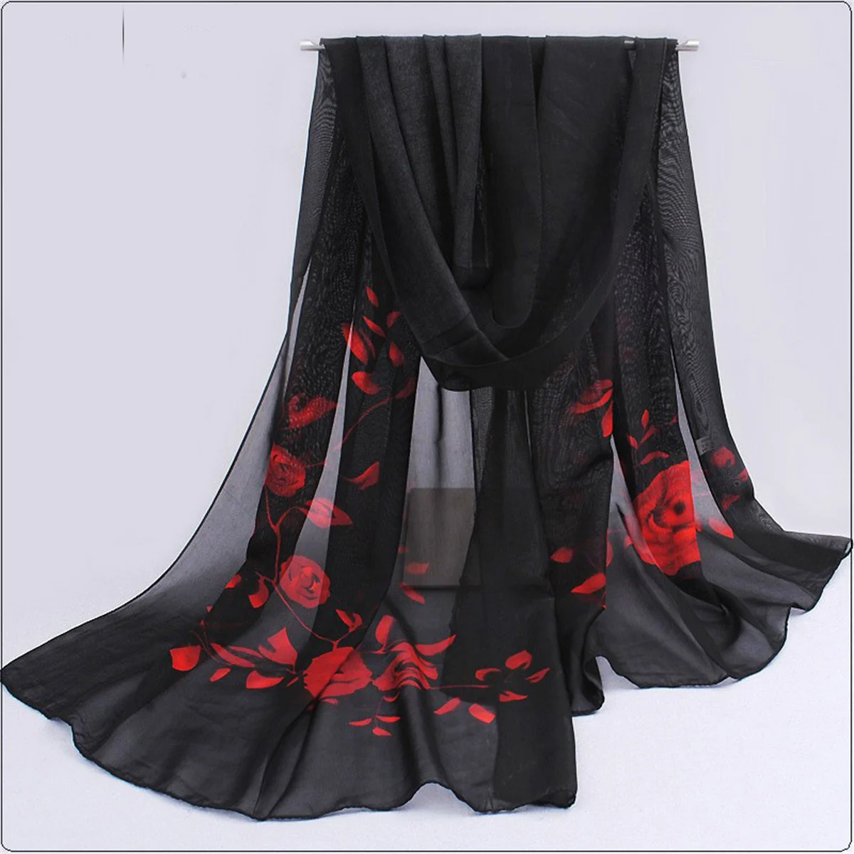 1pcs Chiffon Scarf Simple Elegant Floral Print Thin Head Scarf Large Shawl, Summer Beach Towel Sunscreen Shawl Windproof Neck Sc