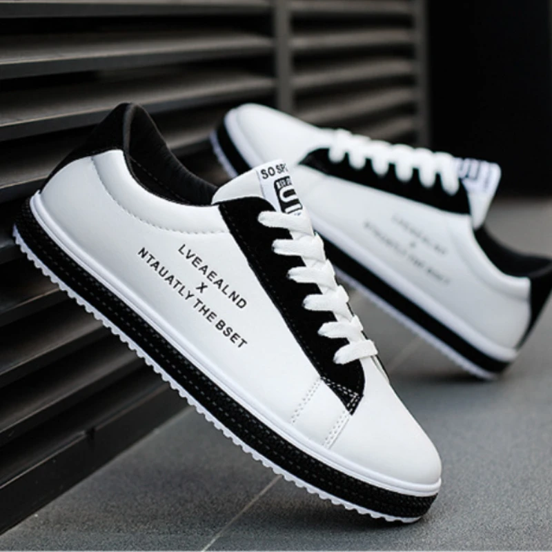 Men Leather Casual Shoes for Men Shoes Lace-up Sneakers Man Comfortable Leather Shoes Men Fashion White Sneakers Walking Shoes