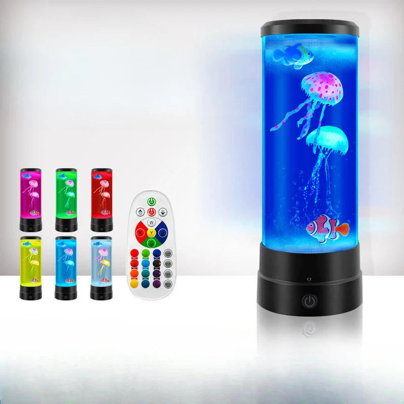 Atmosphere of The Bedroom Colorful Lights Jellyfish Fish LED Small Night Light Home Decoration Portable Remote Control Desk Lamp